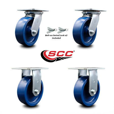 Service Caster 6 Inch Solid Poly Caster Set with Roller Bearing 2 Swivel Lock and 2 Rigid SCC SCC-35S620-SPUR-BSL-2-R-2